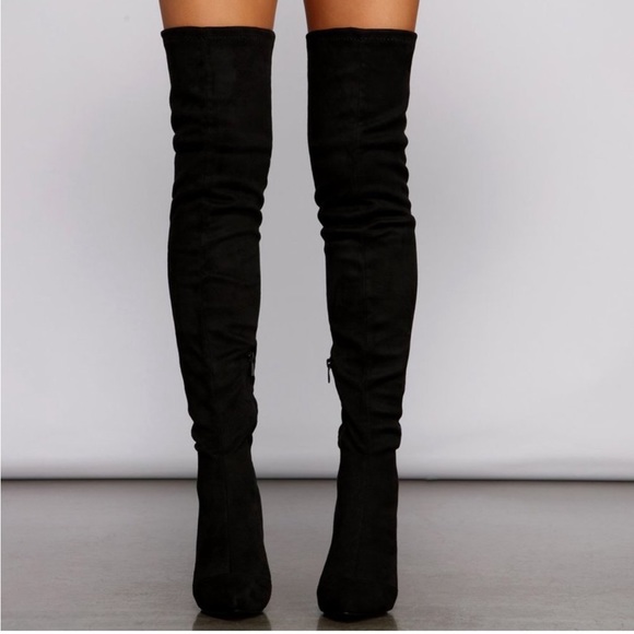 Black High Heel Open Back Corset Lace Up Thigh High Boot - Picture 4 of 15